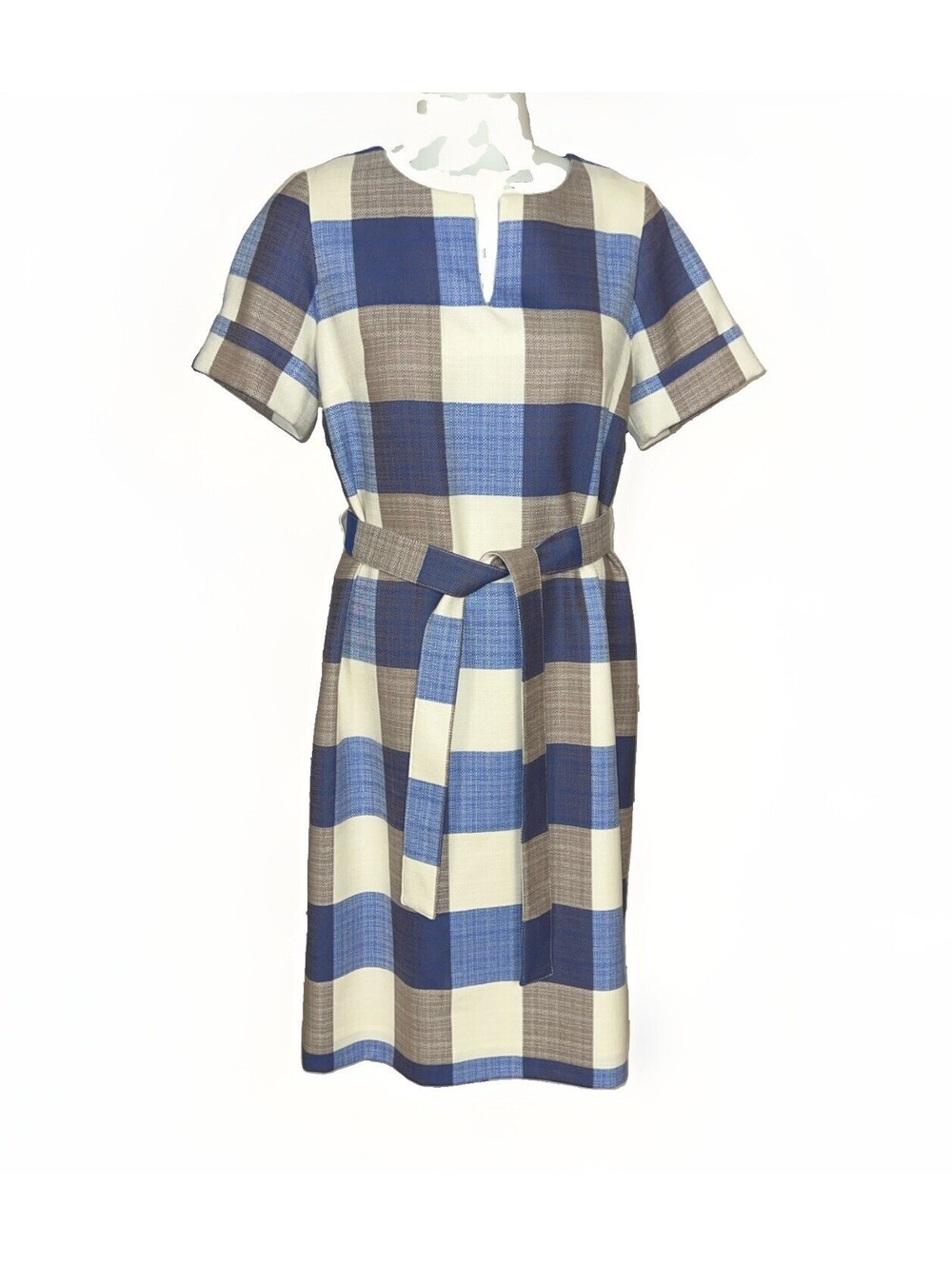VTG Pendleton USA 100% Virgin Wool Blue Buffalo Plaid Sheath Dress Petite 6